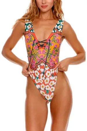 Agua Bendita Priscila Nopal Lace-Up One-Piece Swimsuit in at Nordstrom, Size Medium