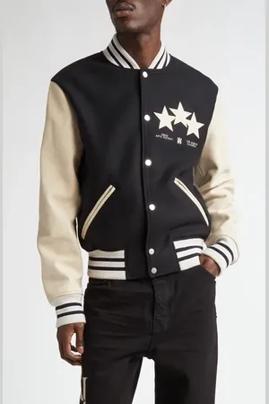 AMIRI Stars Wool Blend & Leather Varsity Jacket in at Nordstrom, Size Small
