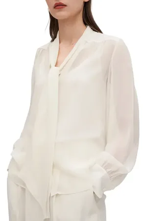 Lilysilk Bow Tie Sheer and Lightweight Silk Jasmine Blouse in at Nordstrom, Size Large