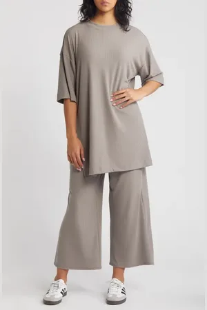 Dressed in Lala Lex Rib Oversize T-Shirt & High Waist Crop Pants in at Nordstrom, Size Small