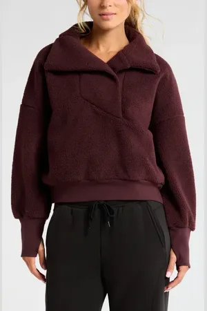 Zella Faux Shearling Funnel Neck Pullover in at Nordstrom, Size Large
