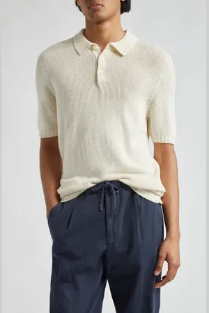 Thom Sweeney Bourette Silk Polo Sweater in at Nordstrom, Size Small