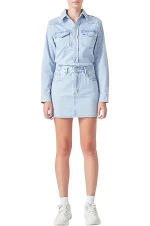 Grey Lab Long Sleeve Denim Mini Shirtdress in at Nordstrom, Size X-Small