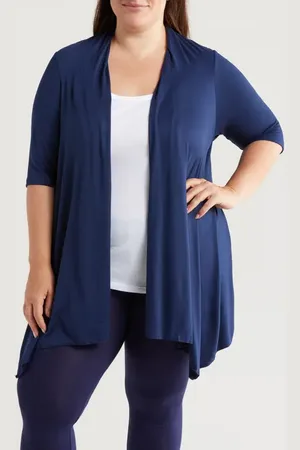 24Seven Comfort Apparel Open Front Long Cardigan in at Nordstrom, Size 2X