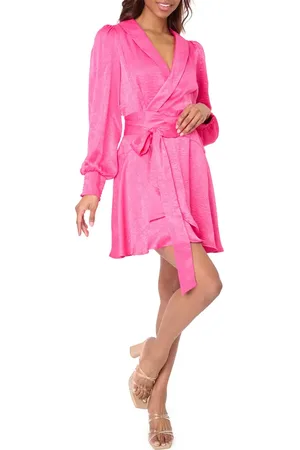 GIBSONLOOK Long Sleeve Satin Wrap Dress in at Nordstrom, Size X-Small