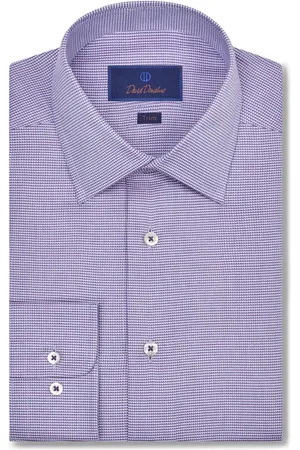 David Donahue Trim Fit Dobby Micro Check Cotton Dress Shirt in at Nordstrom, Size 14.5 - 32
