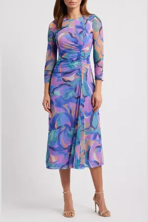Vince Camuto Abstract Floral Long Sleeve Mesh Midi Dress in at Nordstrom, Size 4