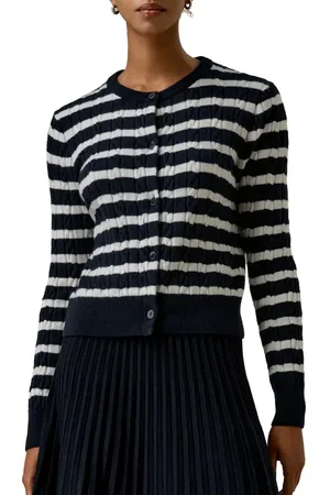 Lilysilk Striped Cable-Knit Cashmere Cardigan in at Nordstrom, Size Small
