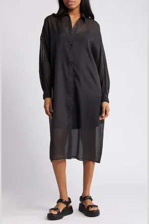 Dressed in Lala Barely There Long Sleeve Semisheer Shirtdress in at Nordstrom, Size Small