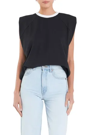 Grey Lab Contrast Shoulder Pad Sleeveless T-Shirt in at Nordstrom, Size X-Small