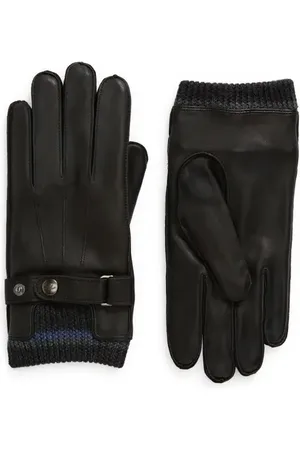 Robert Barakett Knit Wool Cuff Strap Detail Leather Gloves in at Nordstrom, Size Medium