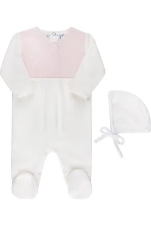 Feltman Brothers Faux Wrap Cotton Blend Velour Footie & Hat Set in at Nordstrom, Size 0-3M