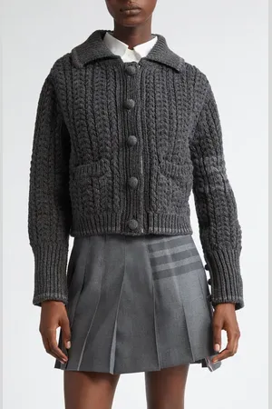 Thom Browne Cable Knit Virgin Wool Cardigan in at Nordstrom, Size 10 Us
