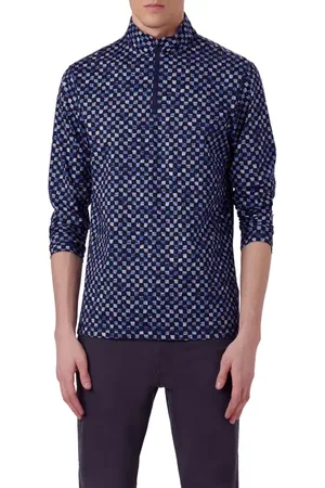 Bugatchi Anthony OoohCotton?? Warped Check Print Quarter Zip Pullover in at Nordstrom, Size Small