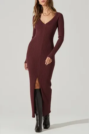 ASTR Glenda Long Sleeve Rib Sweater Dress in at Nordstrom, Size Medium