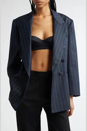 LAQUAN SMITH Pinstripe Double Breasted Oversize Boyfriend Blazer in at Nordstrom, Size Medium