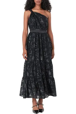 Endless Rose Metallic Floral One-Shoulder Chiffon Dress in at Nordstrom, Size X-Small