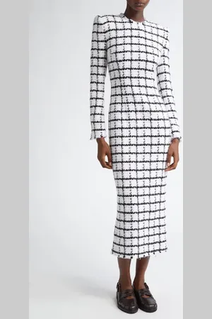Thom Browne Windowpane Check Tweed Long Sleeve Sheath Dress in at Nordstrom, Size 4 Us