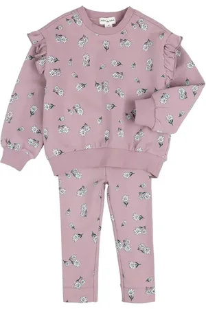 Miles The Label Poinsettia Elderberry Print Fleece Sweatshirt & Leggings Set in at Nordstrom, Size 6M