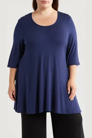 24Seven Comfort Apparel Swing Asymmetric Hem Tunic Top in at Nordstrom, Size 3X