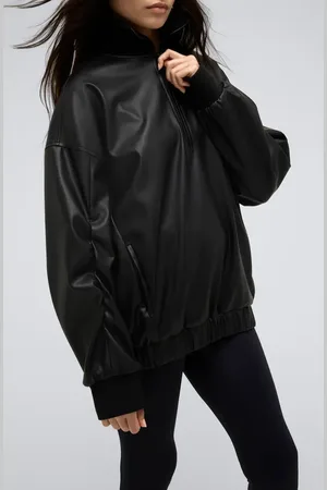 Kenneth Cole Oversize Faux Leather Half Zip Pullover in at Nordstrom, Size X-Small