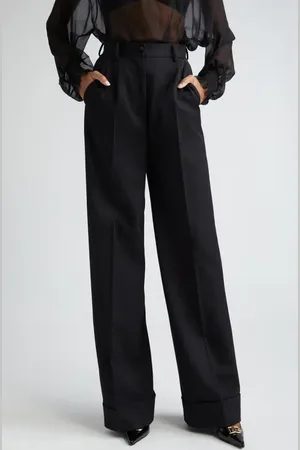 Dolce & Gabbana Pleated Cuff Hem Virgin Wool & Silk Trousers in at Nordstrom, Size 14 Us