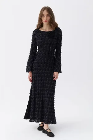 Nocturne Backless Long Sleeve Maxi Dress in at Nordstrom, Size Large
