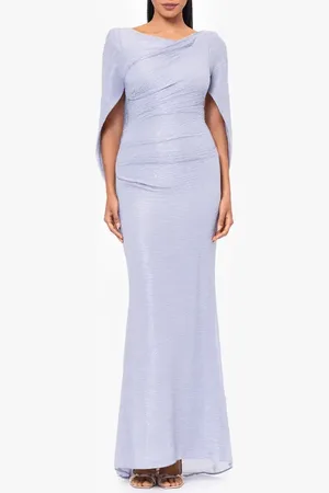 Betsy & Adam Metallic Crinkle Cape Sleeve Trumpet Gown in at Nordstrom, Size 6P