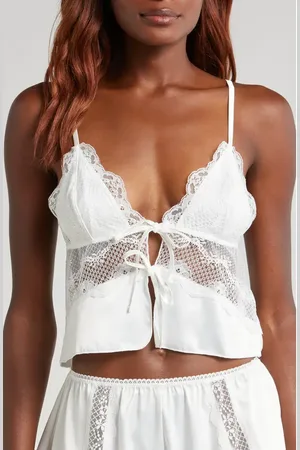 Kat The Label Lucille Lace Inset Tie Front Camisole in at Nordstrom, Size X-Large