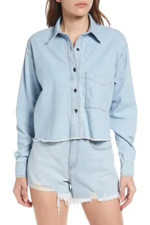 ASKK Fray Crop Denim Shirt in at Nordstrom, Size 0