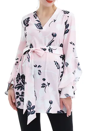 Kimi and Kai Kay Long Sleeve Belted Maternity Blouse in at Nordstrom, Size X-Small