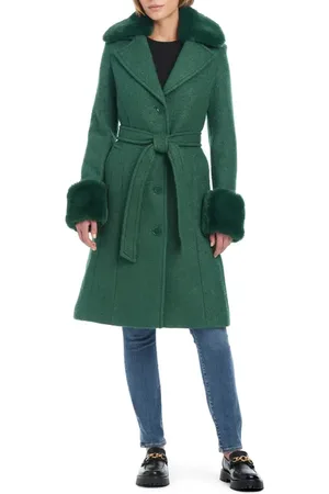 Kate Spade Club belted wool blend coat with removable faux fur collar and cuffs in at Nordstrom, Size Large