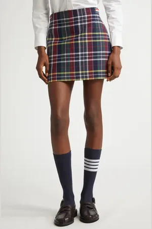 Thom Browne Tartan Side Tab Wool Miniskirt in at Nordstrom, Size 2 Us