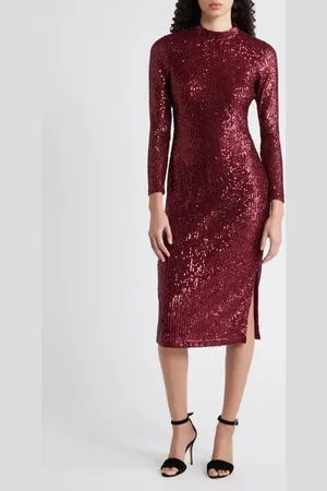 Anne Klein Sequin Mock Neck Long Sleeve Midi Dress in at Nordstrom, Size 10