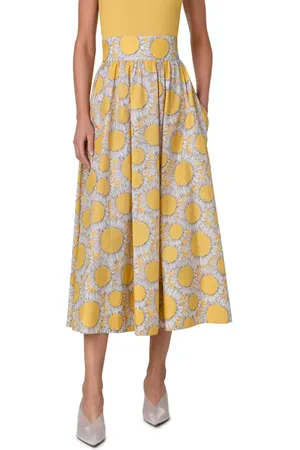 AKRIS Hello Sunshine Floral Pleated Cotton Midi Skirt in at Nordstrom, Size 4