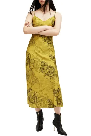 AllSaints Tiana Slim Fit Print Midi Slipdress in at Nordstrom, Size 6 Us