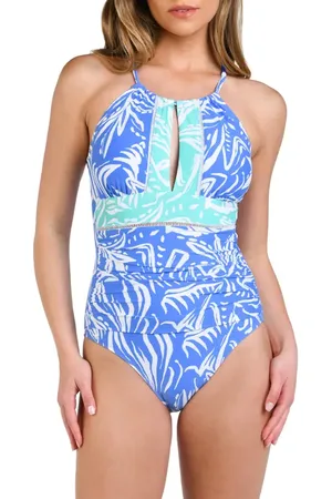 La Blanca Beachside Bay High Neck Keyhole One-Piece Swimsuit in at Nordstrom, Size 4