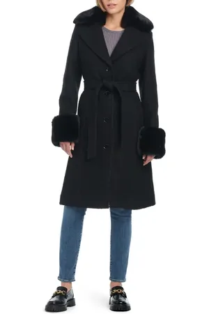 Kate Spade Club belted wool blend coat with removable faux fur collar and cuffs in at Nordstrom, Size Xxl