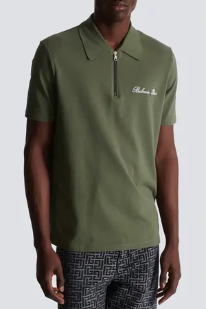 Balmain Signature Embroidered Cotton Piqu?? Zip Polo in at Nordstrom, Size Xx-Large