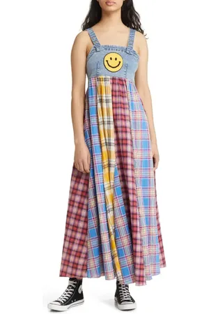 Dressed in Lala Mixed Media Plaid & Denim Sundress in at Nordstrom, Size Small
