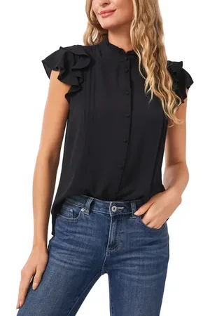 CE&CE Pintuck Ruffle Short Sleeve Blouse in at Nordstrom, Size Xx-Small