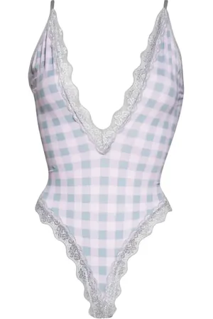 Coquette Strappy Back Gingham Teddy in at Nordstrom