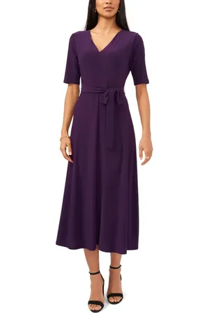 Chaussmoi V-Neck Belted Midi Dress in at Nordstrom, Size Small