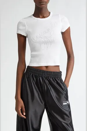Alexander Wang Ombr?? Hotfix Cursive Logo Rib T-Shirt in at Nordstrom, Size X-Small