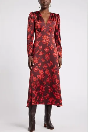 Nordstrom Long Sleeve Satin Midi Dress in at , Size Xx-Small