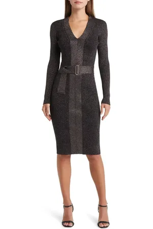 Vince Camuto Metallic Long Sleeve Rib Sweater Dress in at Nordstrom, Size Small