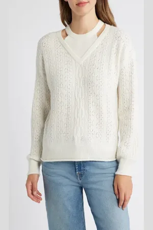 Wit & Wisdom V-Neck Sweater with Bib in at Nordstrom, Size Medium