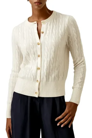 Lilysilk Cable-Knit Cashmere Crewneck Cardigan in at Nordstrom, Size X-Large