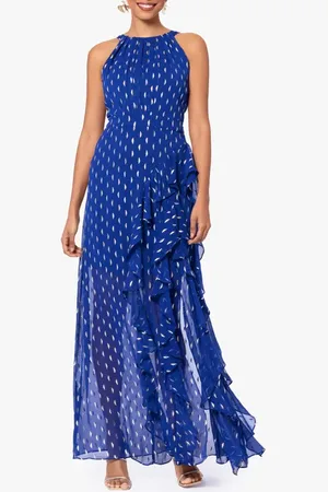 Betsy & Adam Ruffle Metallic Chiffon Gown in at Nordstrom, Size 10P