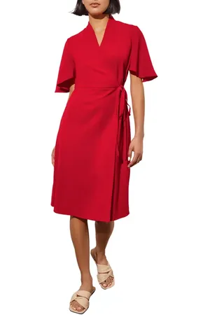 Ming Wang Butterfly Sleeve Cr??pe de Chine Wrap Dress in at Nordstrom, Size X-Large